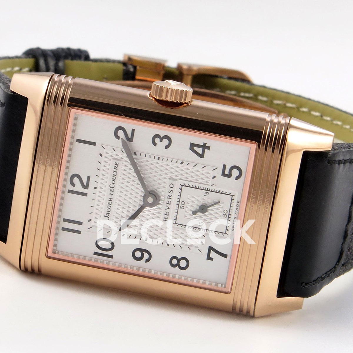 Jaeger-LeCoultre Reverso Classic JJF white Arabic rose-gold replica - opposite angled horizontal view