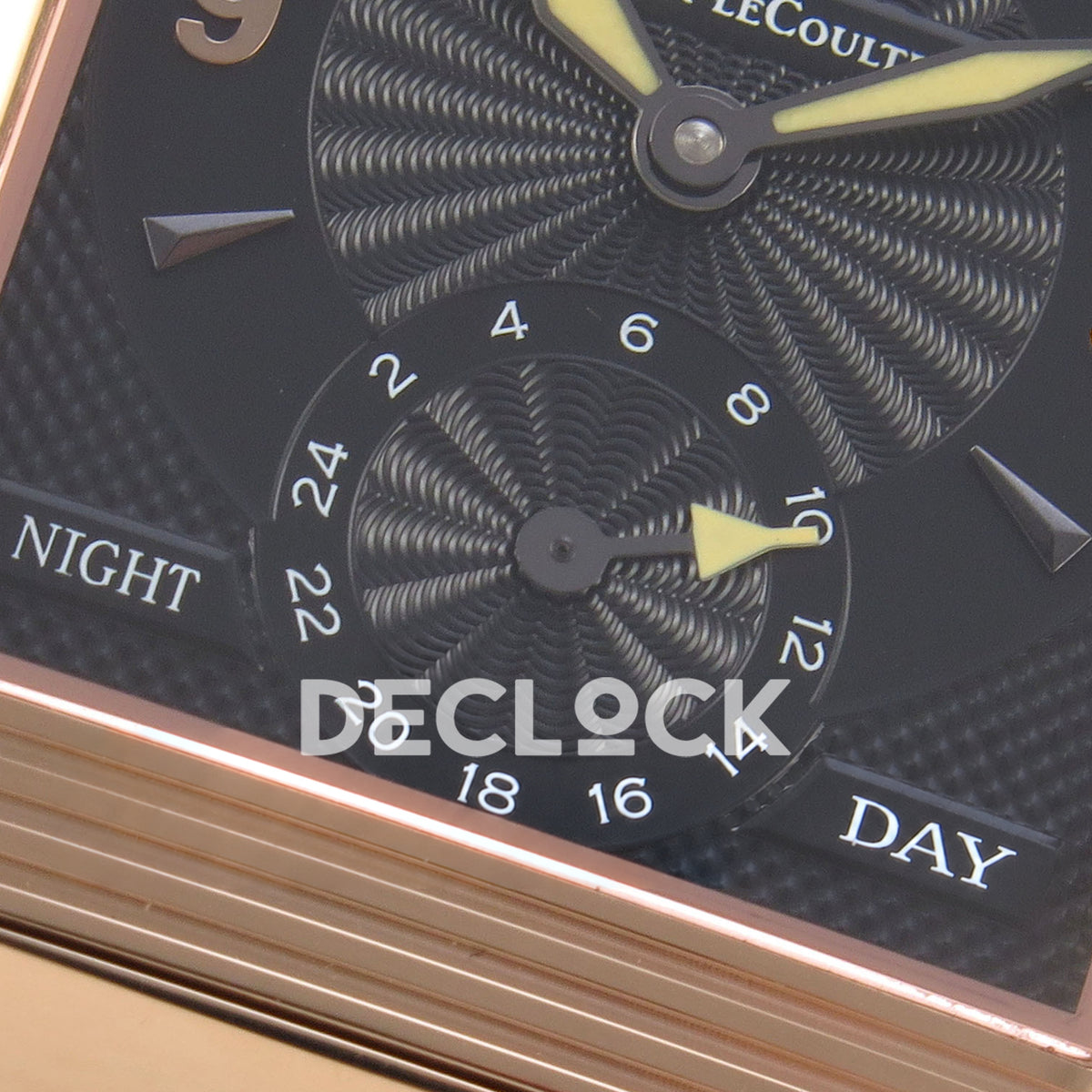 Jaeger-LeCoultre Reverso Classic JJF white Arabic rose-gold replica - reverse day night detail view