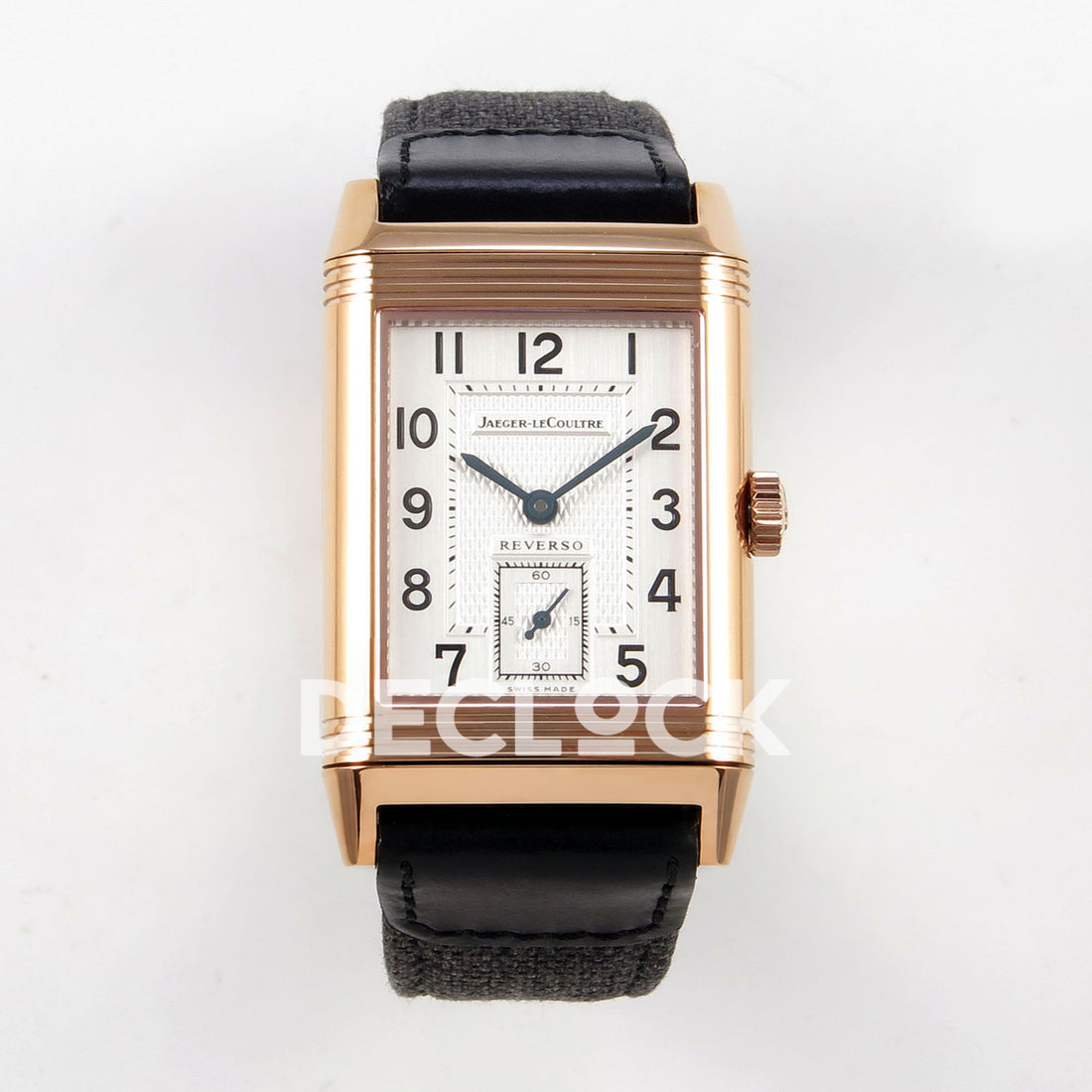 Jaeger-LeCoultre Reverso Classic JJF white blue hands rose-gold replica - front view Custom