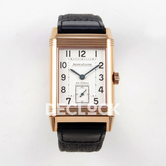 Jaeger-LeCoultre Reverso Classic JJF white blue hands rose-gold replica - front view