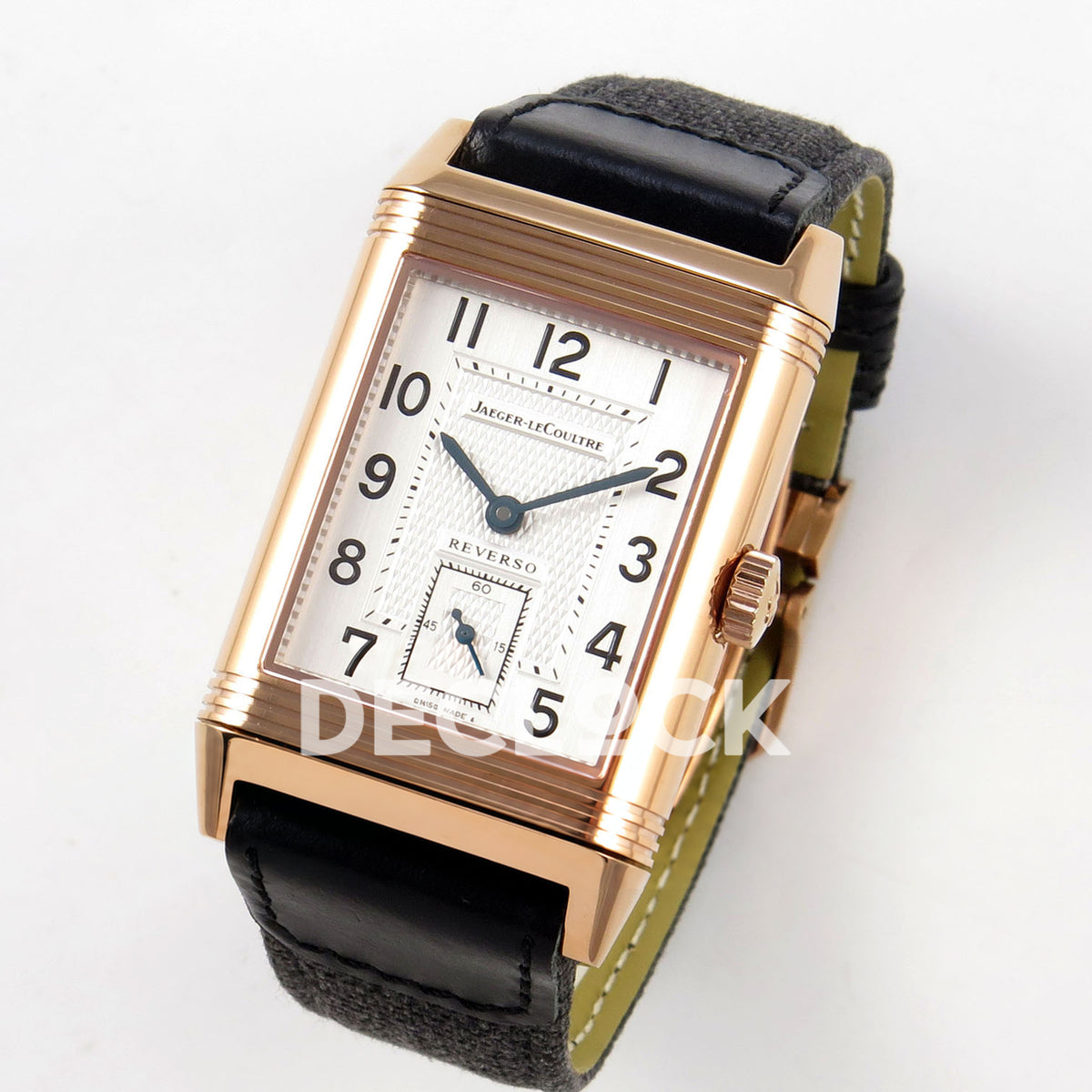 Jaeger-LeCoultre Reverso Classic JJF white blue hands rose-gold replica - angled front view
