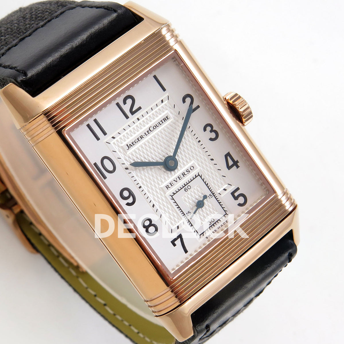 Jaeger-LeCoultre Reverso Classic JJF white blue hands rose-gold replica - angled dial view