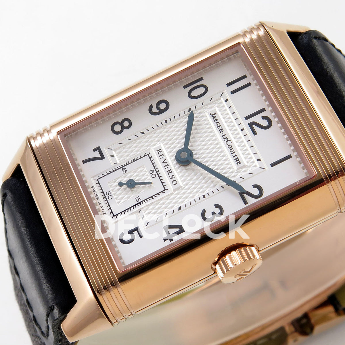 Jaeger-LeCoultre Reverso Classic JJF white blue hands rose-gold replica - horizontal dial view