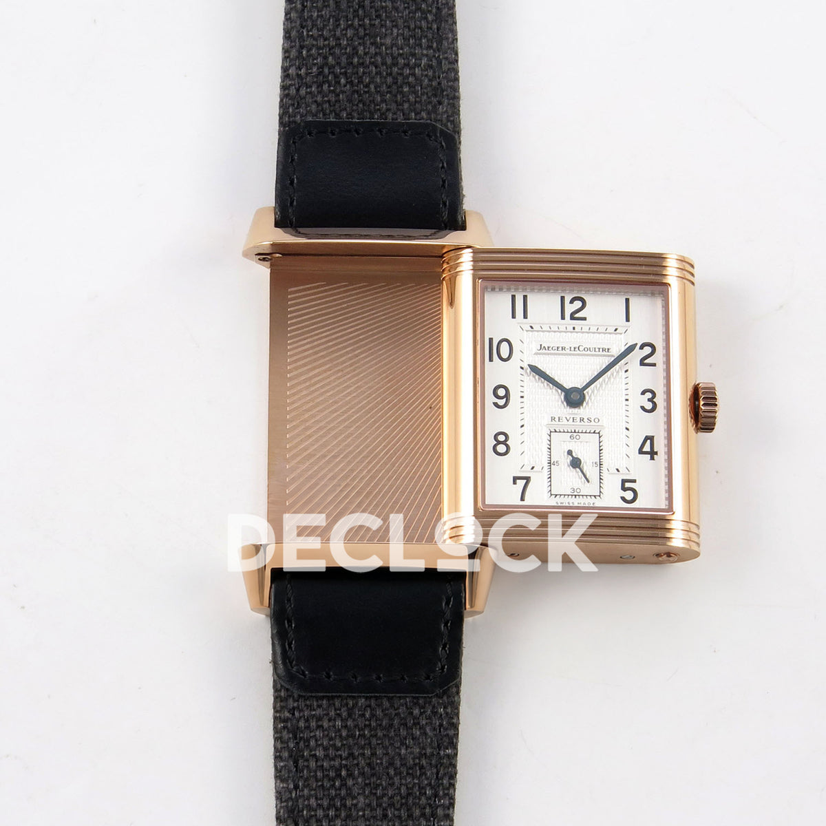 Jaeger-LeCoultre Reverso Classic JJF white blue hands rose-gold replica - reversible case view