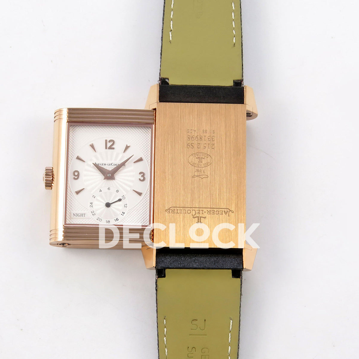 Jaeger-LeCoultre Reverso Classic JJF white blue hands rose-gold replica - reverse open view