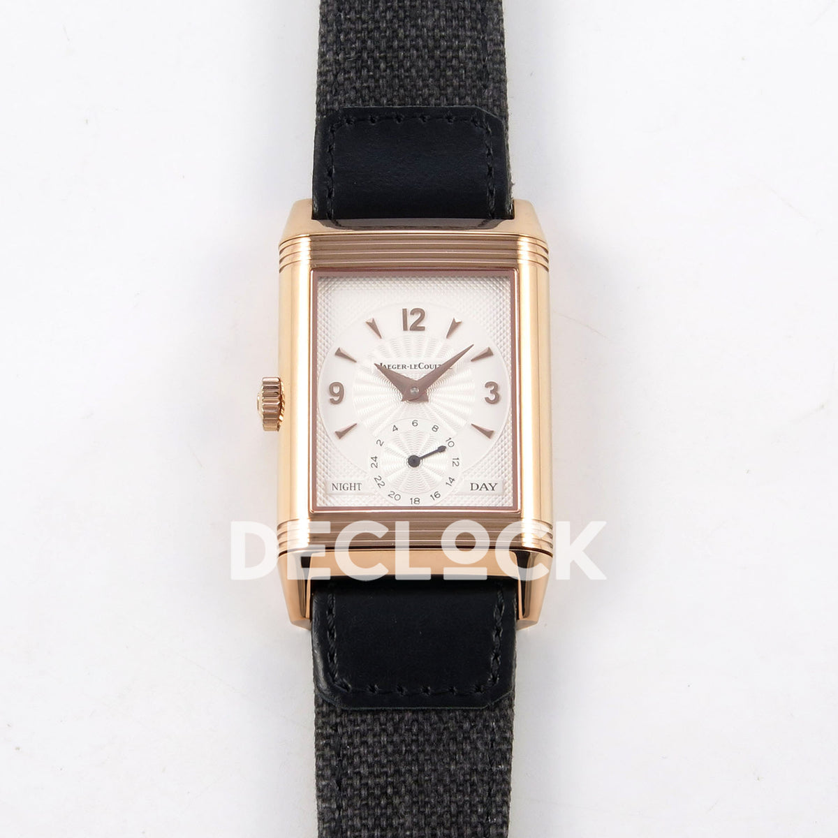 Jaeger-LeCoultre Reverso Classic JJF white blue hands rose-gold replica - reverse front view
