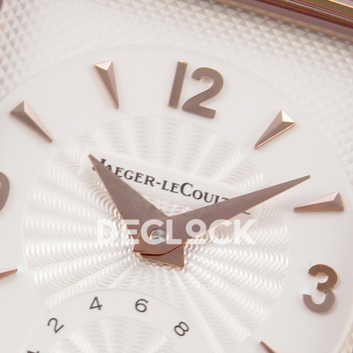Jaeger-LeCoultre Reverso Classic JJF white blue hands rose-gold replica - reverse dial detail view