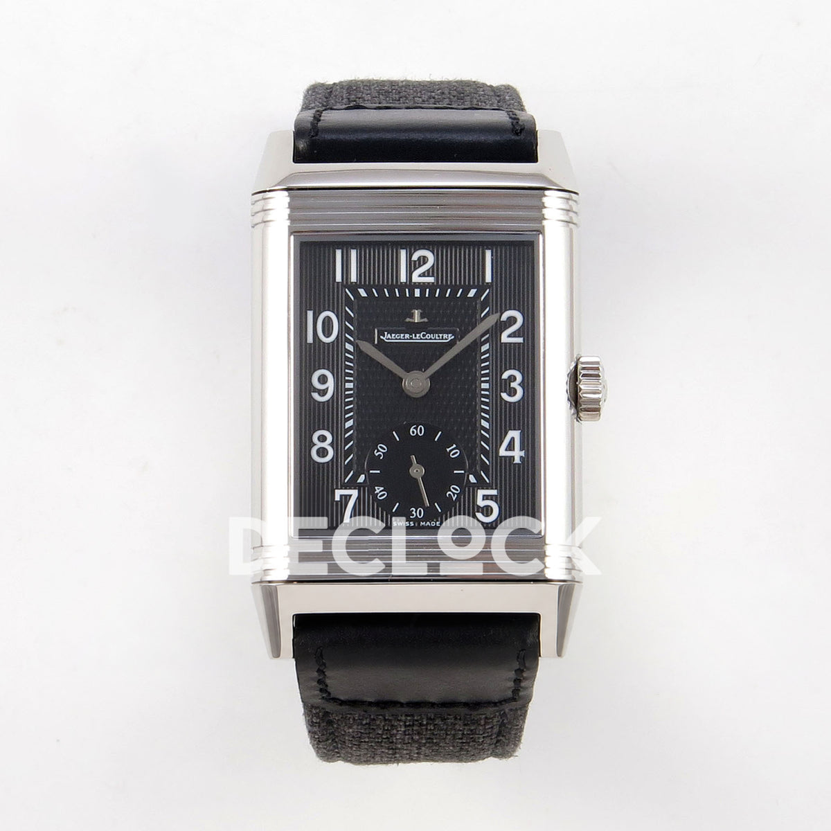Jaeger-LeCoultre Reverso Duoface JJF black Arabic steel replica - front view
