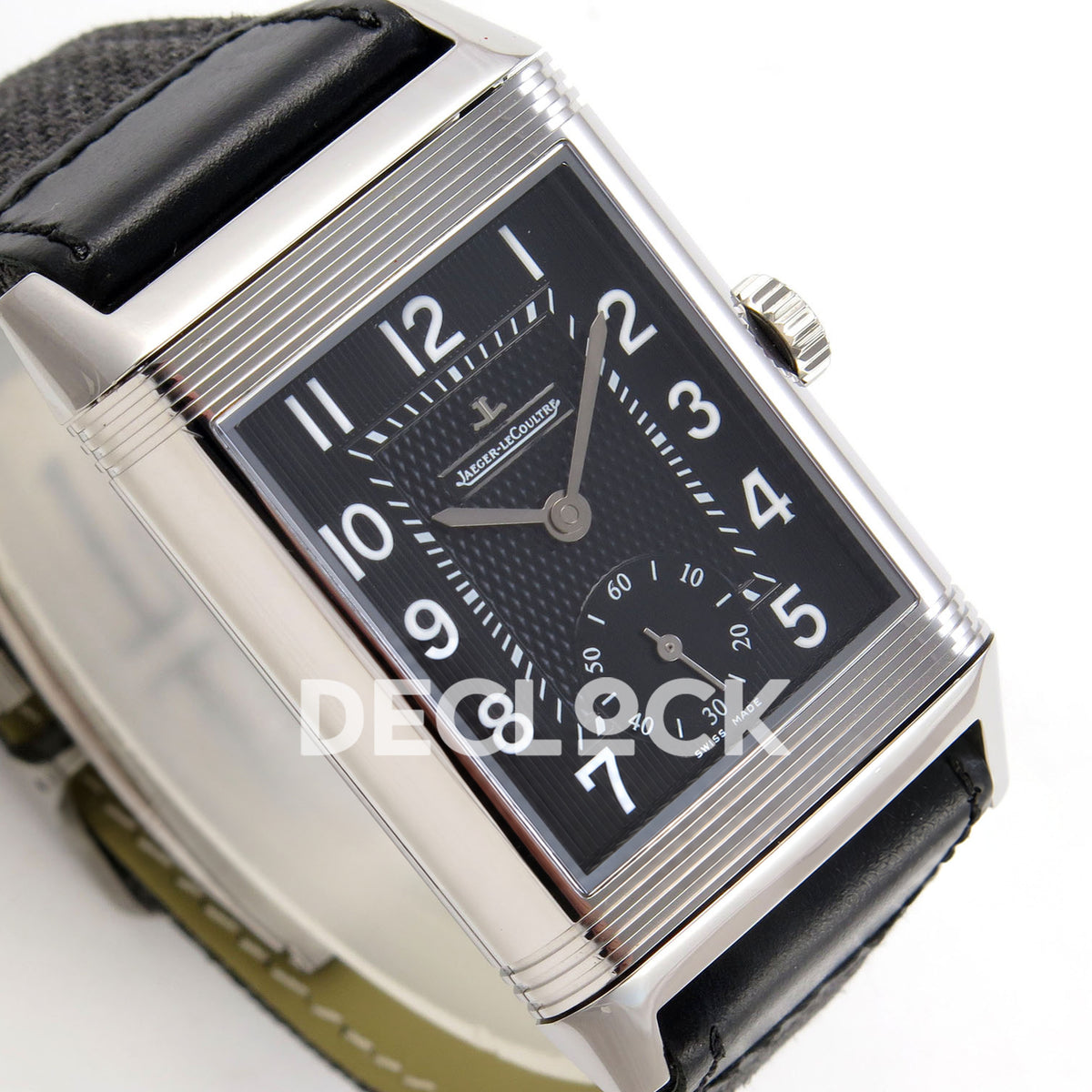 Jaeger-LeCoultre Reverso Duoface JJF black Arabic steel replica - angled dial view