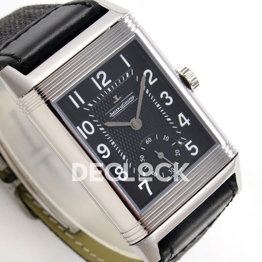 Jaeger-LeCoultre Reverso Duoface JJF black Arabic steel replica - angled dial view