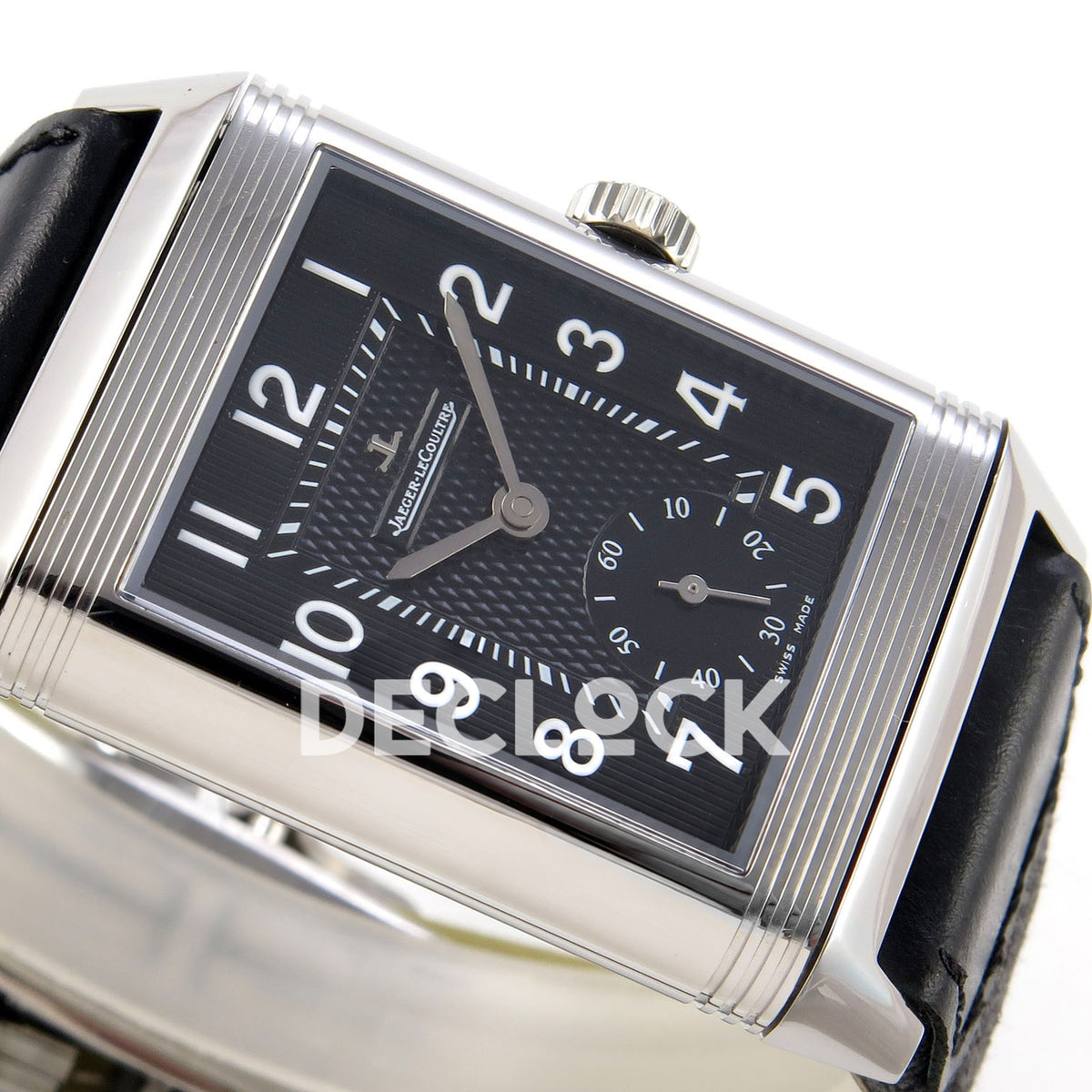 Jaeger-LeCoultre Reverso Duoface JJF black Arabic steel replica - opposite horizontal dial view