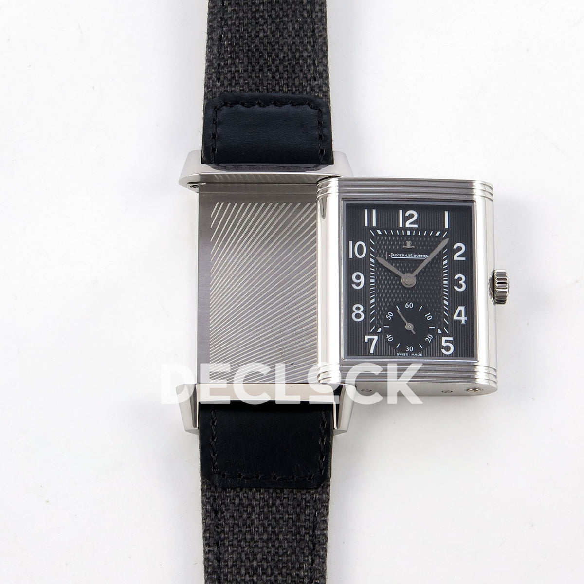 Jaeger-LeCoultre Reverso Duoface JJF black Arabic steel replica - reversible case view