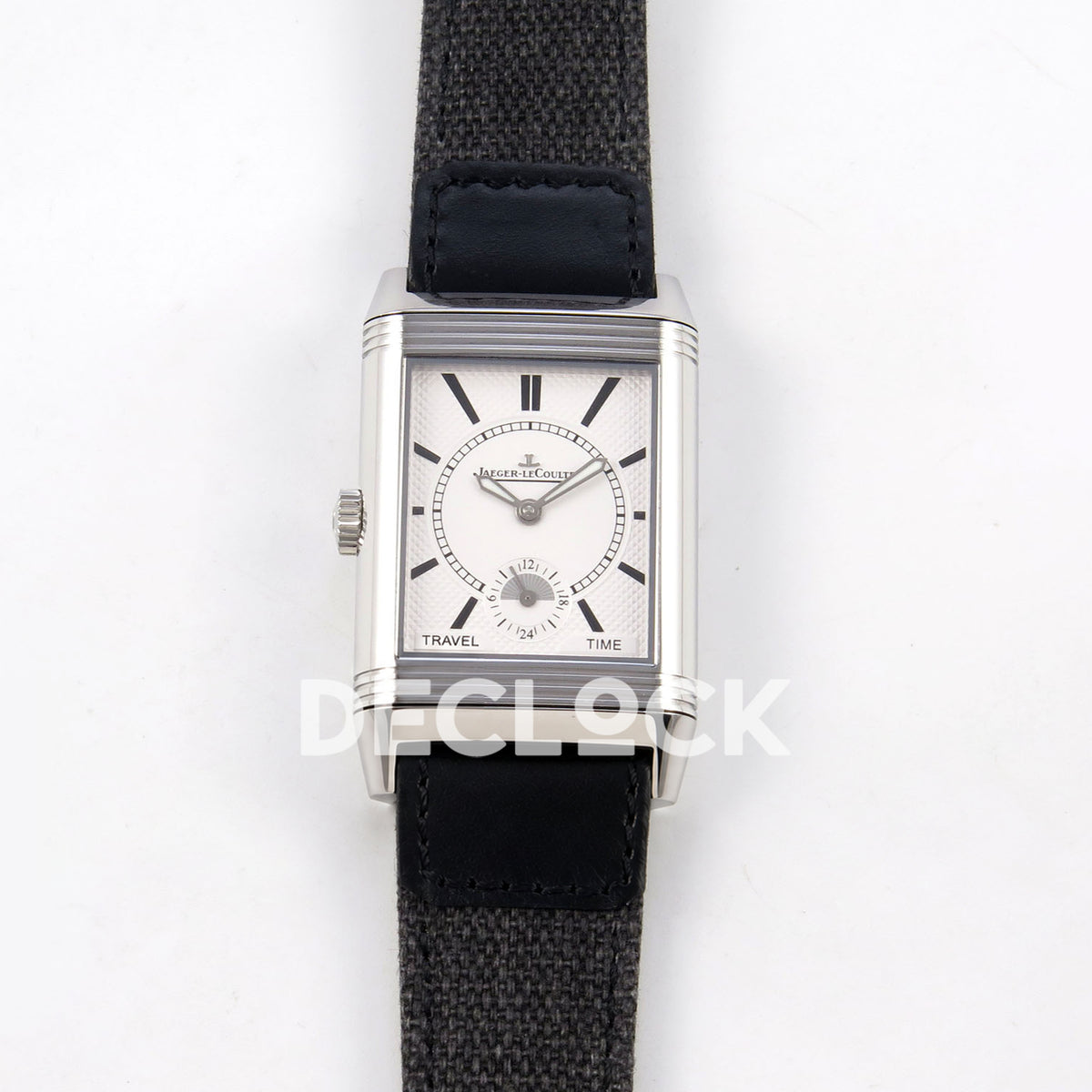 Jaeger-LeCoultre Reverso Duoface JJF black Arabic steel replica - reverse front view