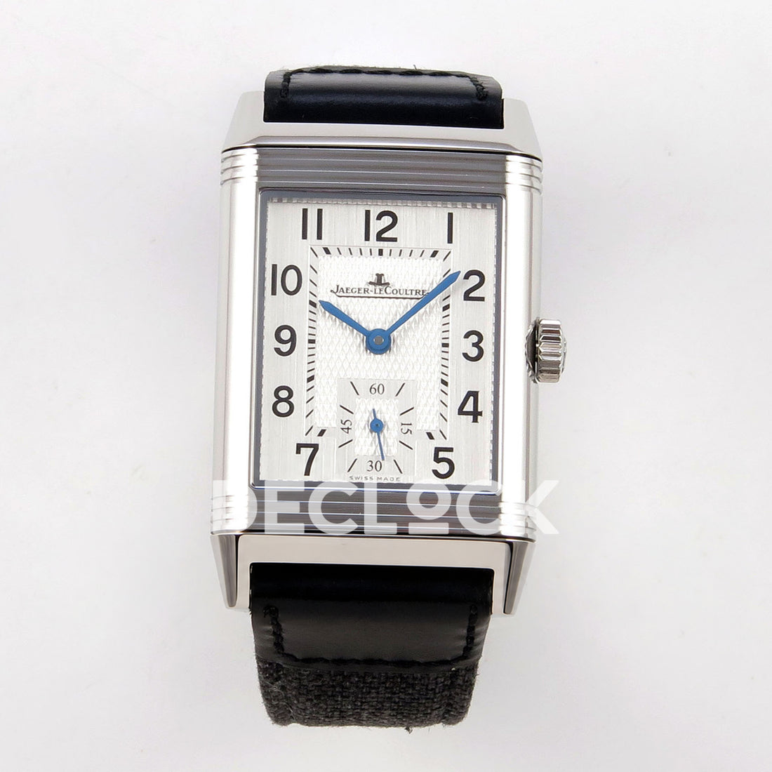 Jaeger-LeCoultre Reverso Duoface JJF white Arabic blue hands steel replica - front view Custom