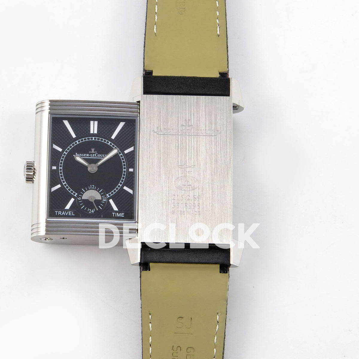 Jaeger-LeCoultre Reverso Duoface JJF white Arabic blue hands steel replica - reverse open view