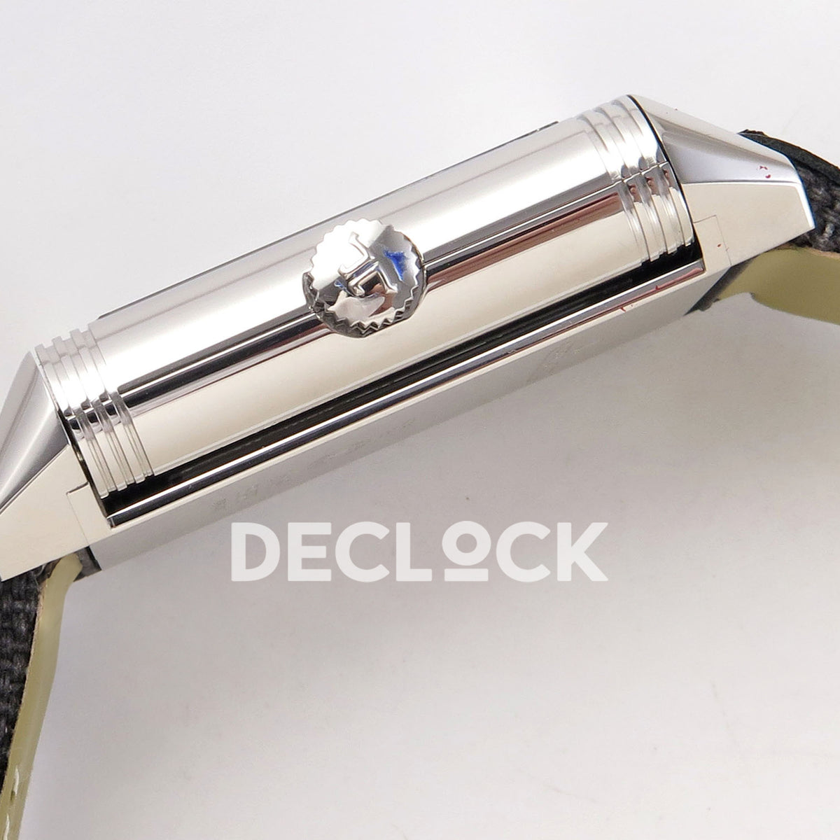 Jaeger-LeCoultre Reverso Duoface JJF white Arabic blue hands steel replica - crown profile view