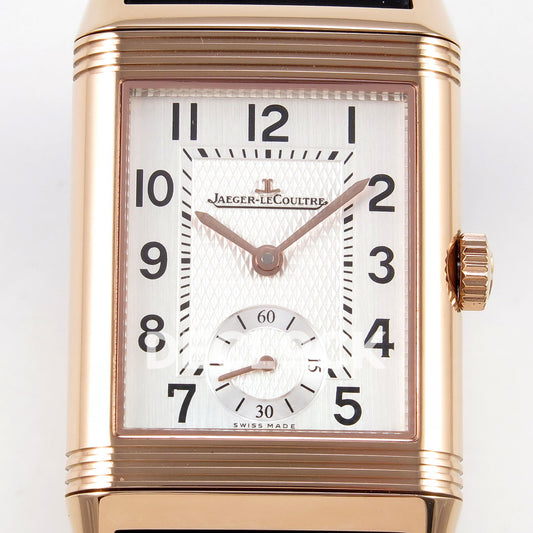 Jaeger-LeCoultre Reverso JJF white Arabic rose-gold hands replica - dial detail view