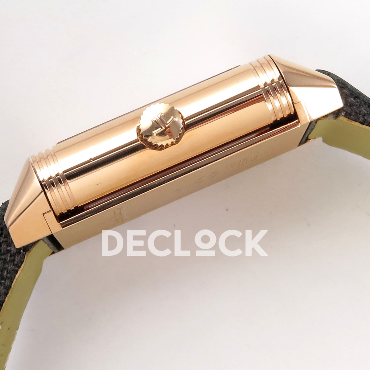 Jaeger-LeCoultre Reverso JJF white Arabic rose-gold hands replica - crown profile view
