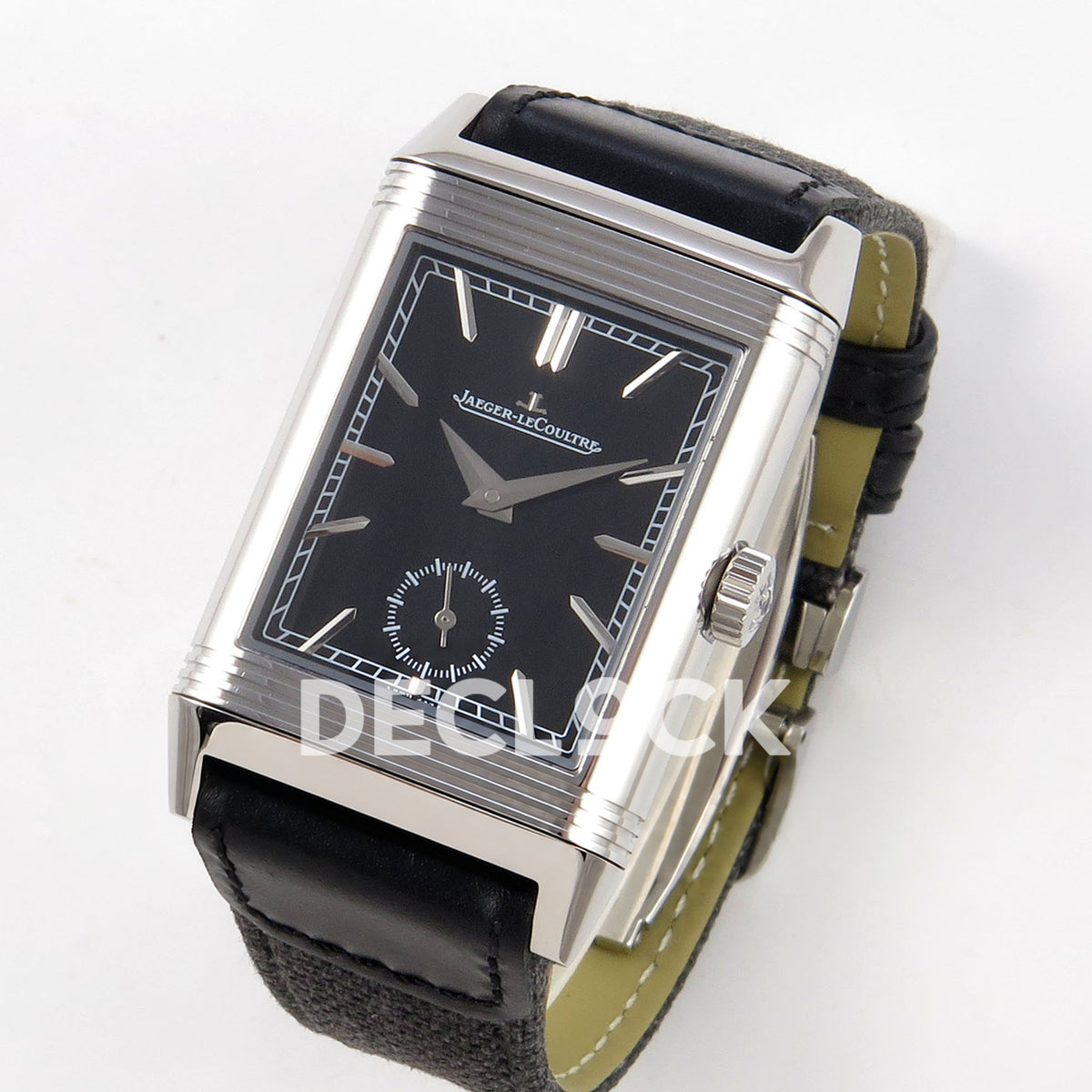 Jaeger-LeCoultre Reverso Tribute Duoface JJF black steel replica - angled front view