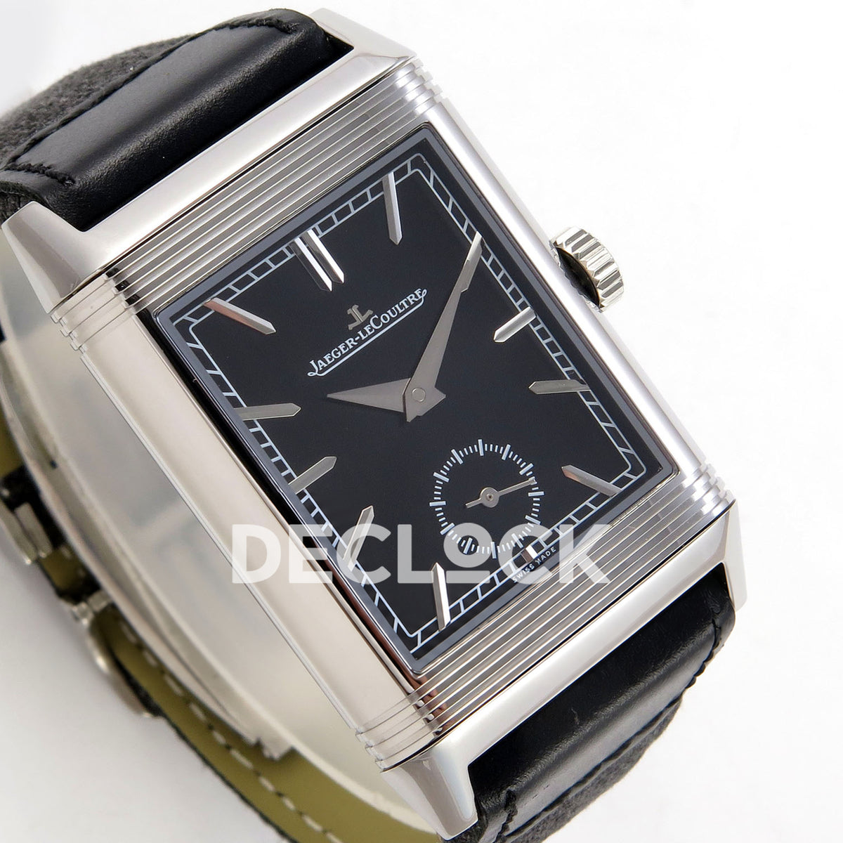 Jaeger-LeCoultre Reverso Tribute Duoface JJF black steel replica - angled dial view