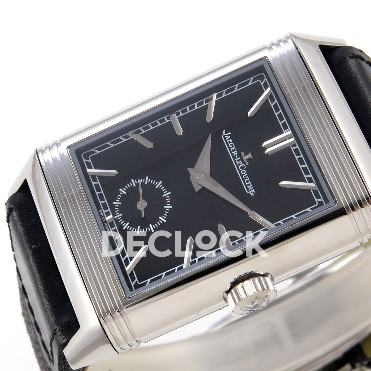 Jaeger-LeCoultre Reverso Tribute Duoface JJF black steel replica - horizontal dial view