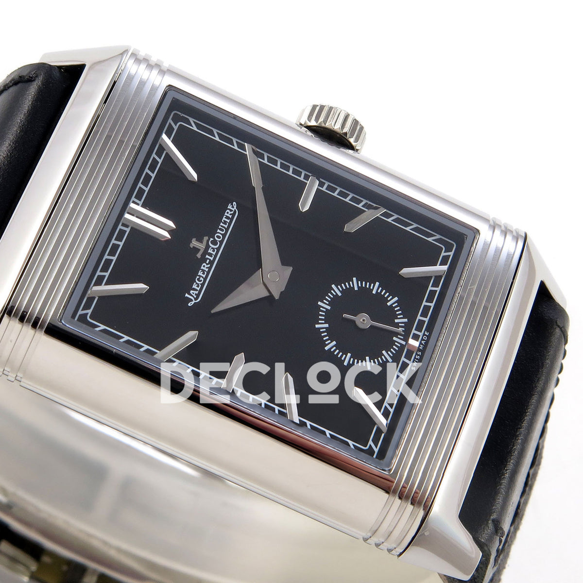 Jaeger-LeCoultre Reverso Tribute Duoface JJF black steel replica - opposite horizontal dial view