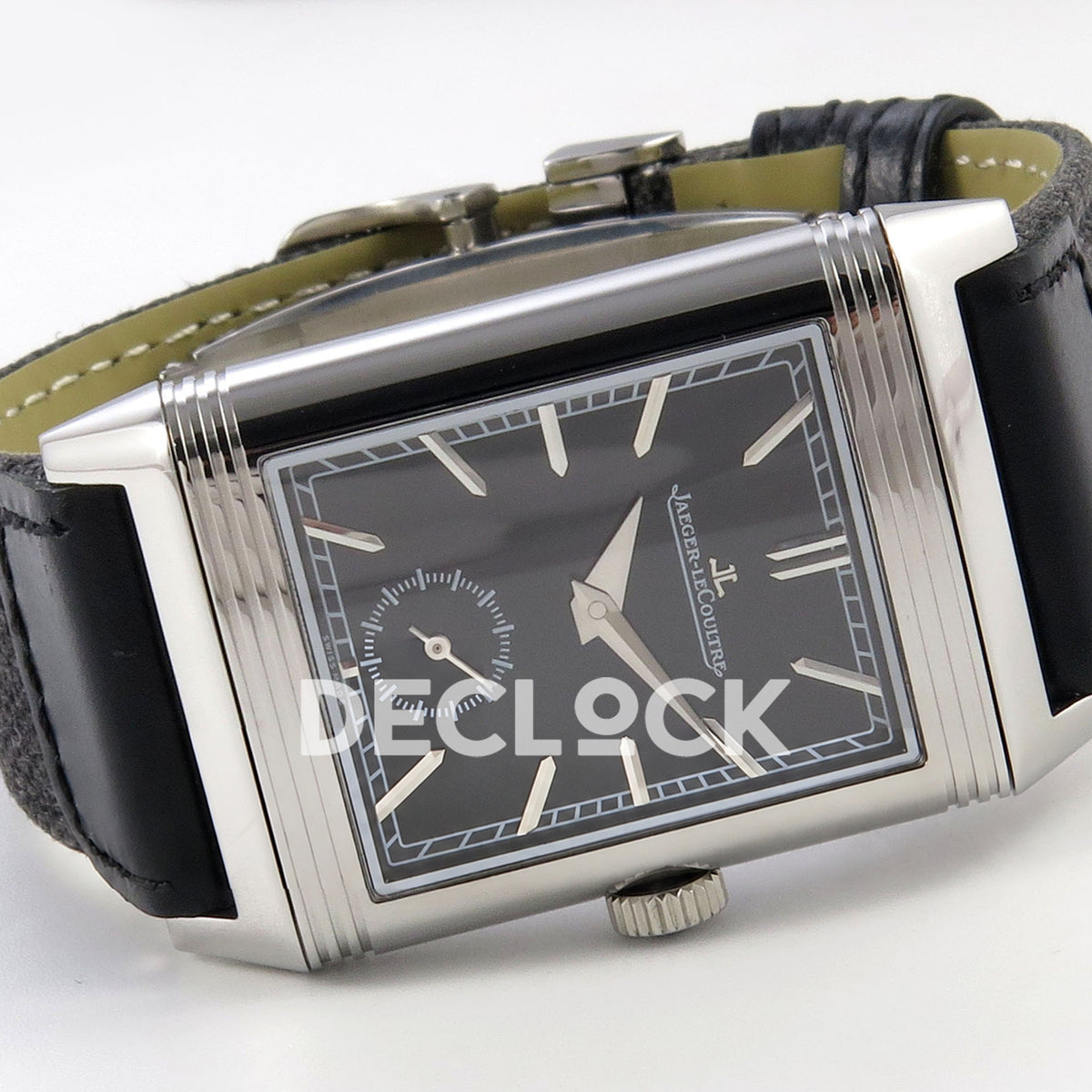 Jaeger-LeCoultre Reverso Tribute Duoface JJF black steel replica - angled horizontal view