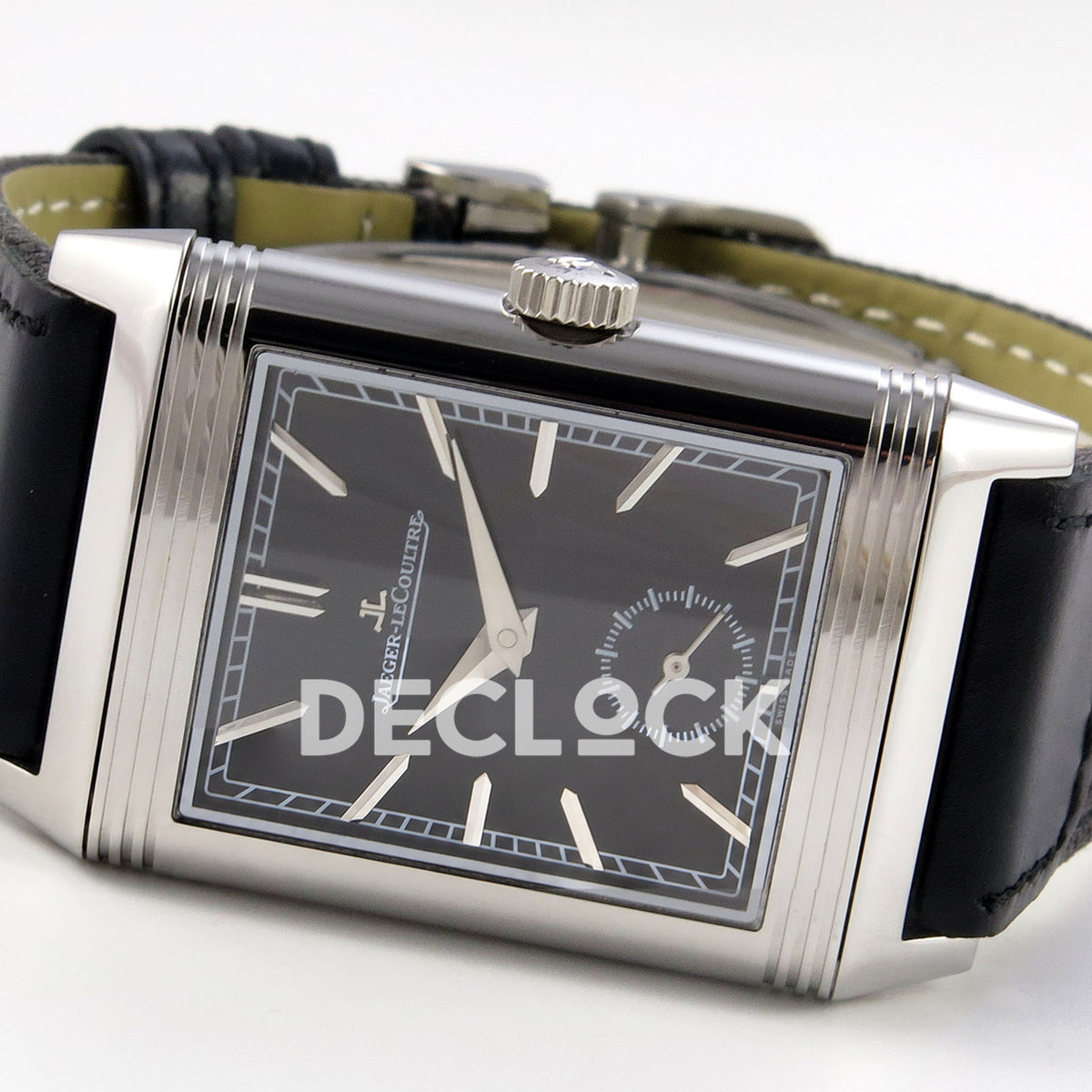 Jaeger-LeCoultre Reverso Tribute Duoface JJF black steel replica - opposite angled horizontal view