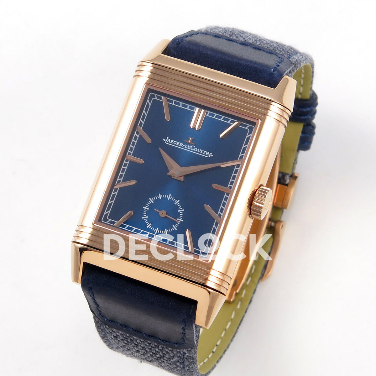 Jaeger-LeCoultre Reverso Tribute JJF blue rose-gold replica - angled front view