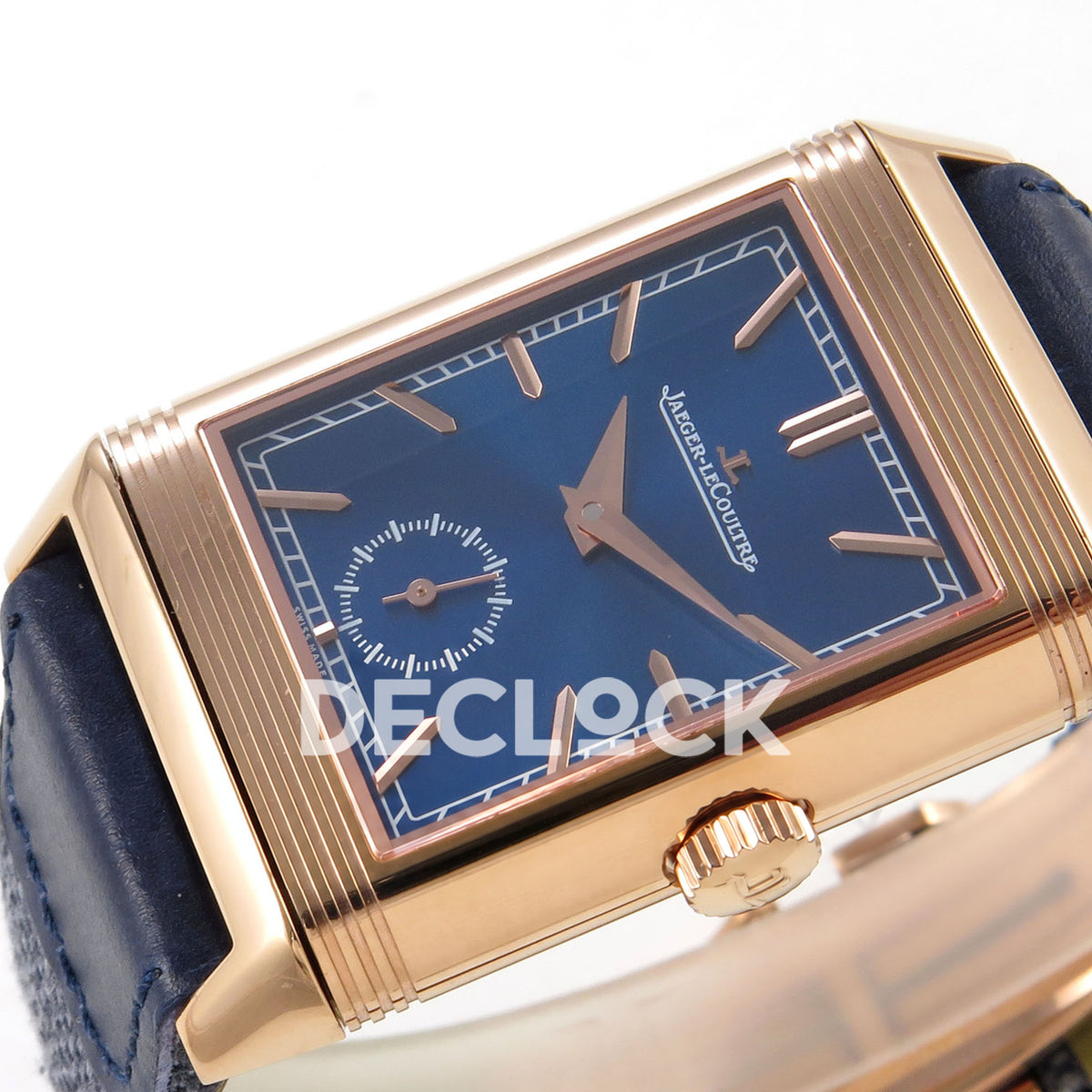 Jaeger-LeCoultre Reverso Tribute JJF blue rose-gold replica - horizontal dial view