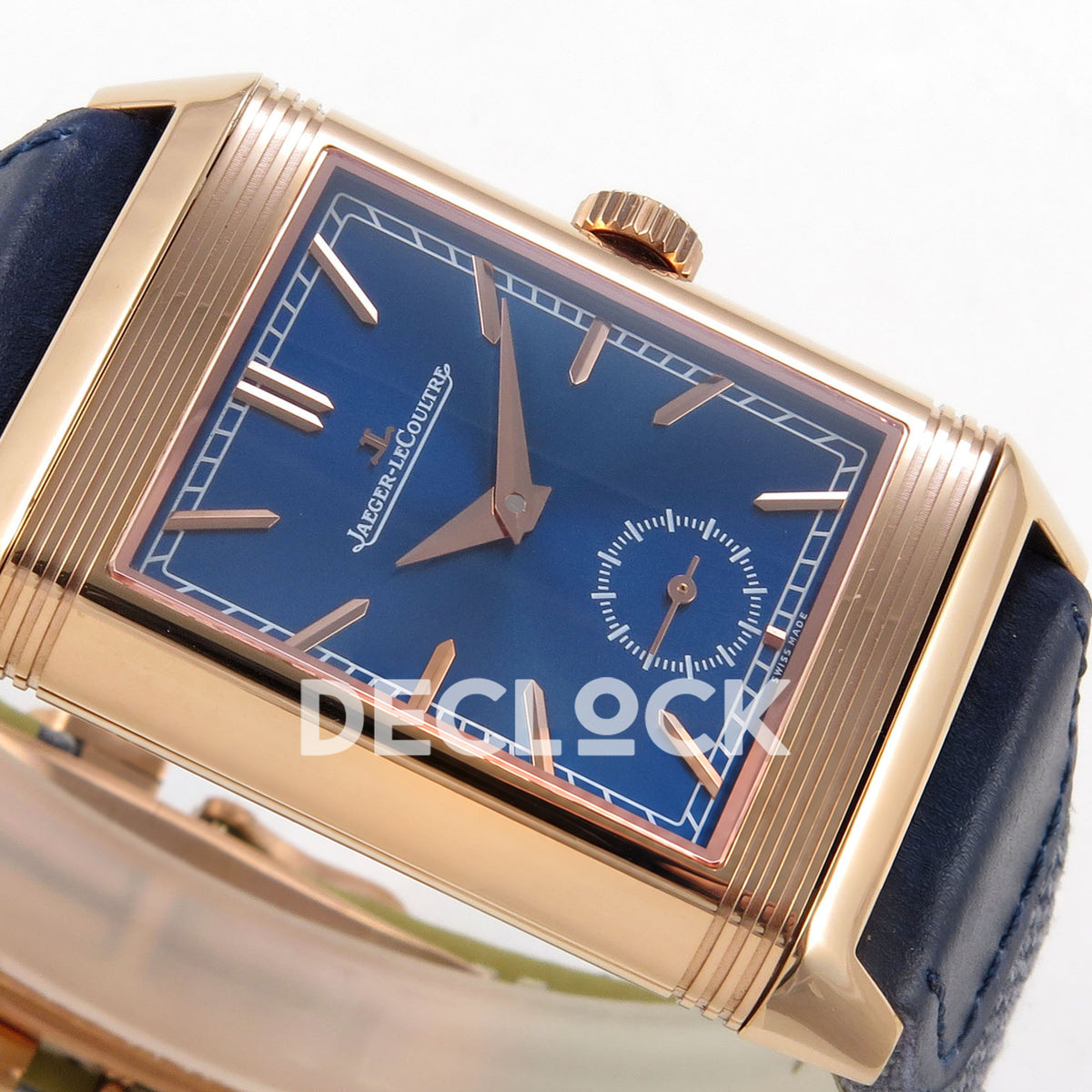 Jaeger-LeCoultre Reverso Tribute JJF blue rose-gold replica - opposite horizontal dial view