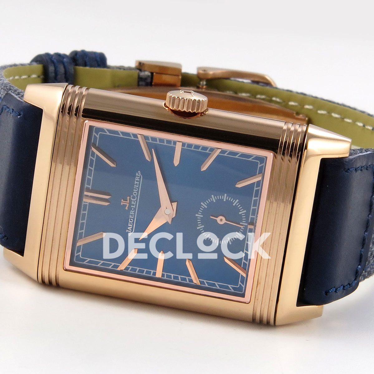 Jaeger-LeCoultre Reverso Tribute JJF blue rose-gold replica - opposite angled horizontal view