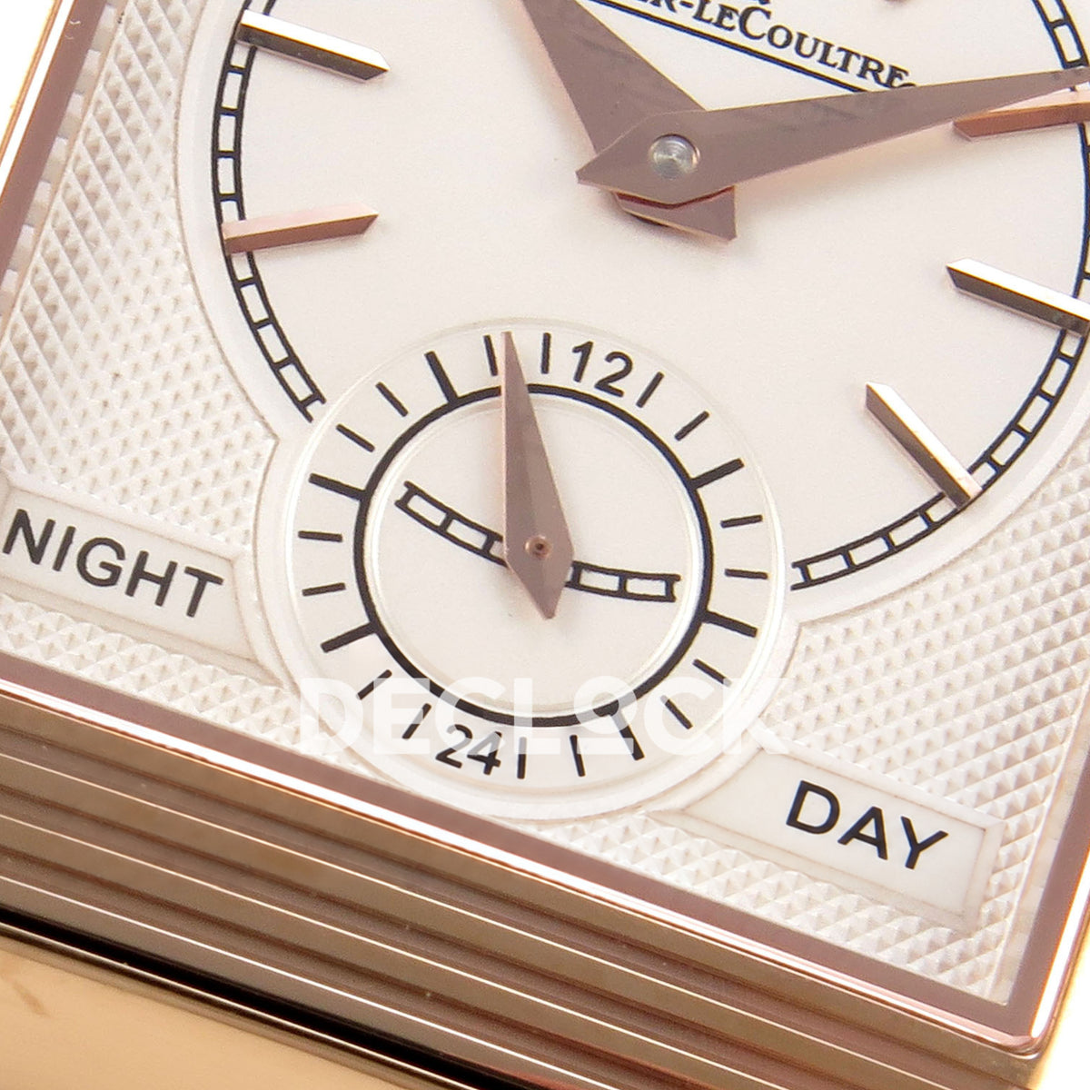 Jaeger-LeCoultre Reverso Tribute JJF blue rose-gold replica - reverse day night detail view