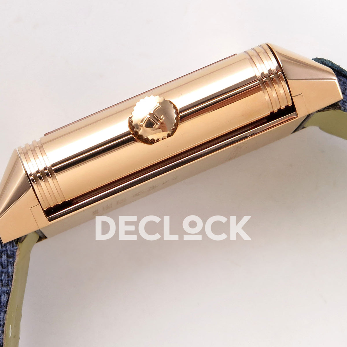Jaeger-LeCoultre Reverso Tribute JJF blue rose-gold replica - crown profile view
