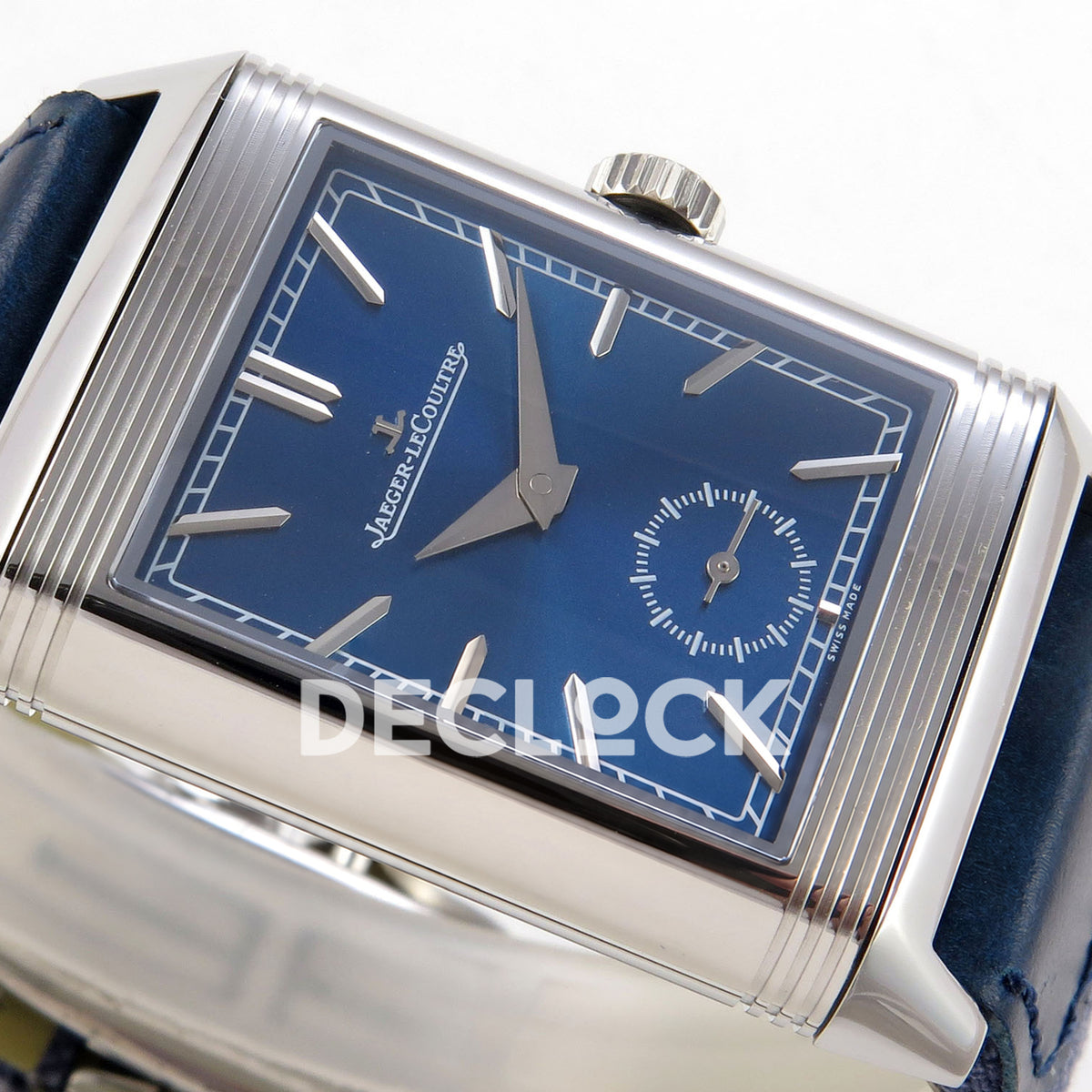 Jaeger-LeCoultre Reverso JJF blue dial replica - opposite horizontal dial view