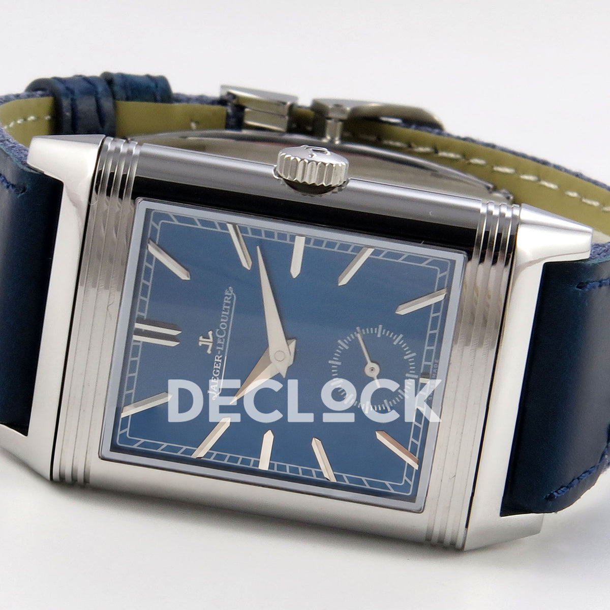 Jaeger-LeCoultre Reverso JJF blue dial replica - opposite angled horizontal view
