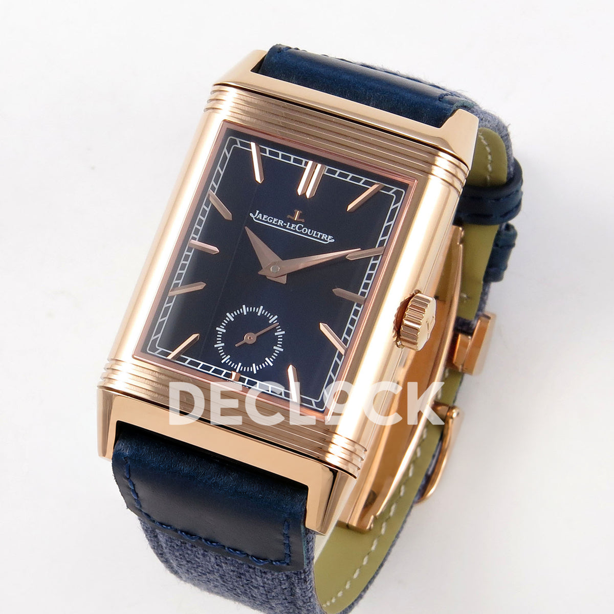 Jaeger-LeCoultre Reverso Tribute JJF deep navy blue rose-gold replica - angled front view
