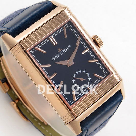Jaeger-LeCoultre Reverso Tribute JJF deep navy blue rose-gold replica - angled dial view