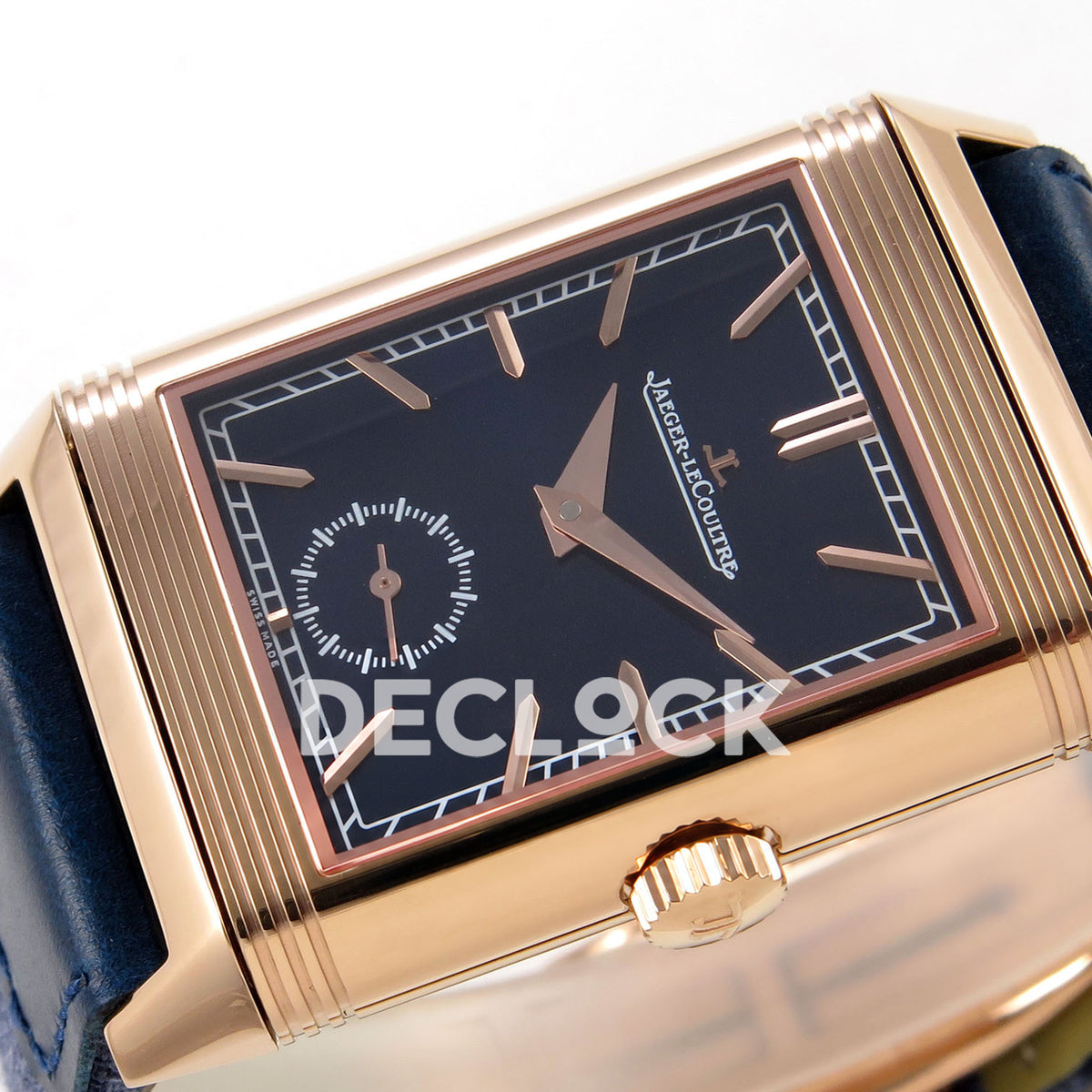 Jaeger-LeCoultre Reverso Tribute JJF deep navy blue rose-gold replica - horizontal dial view