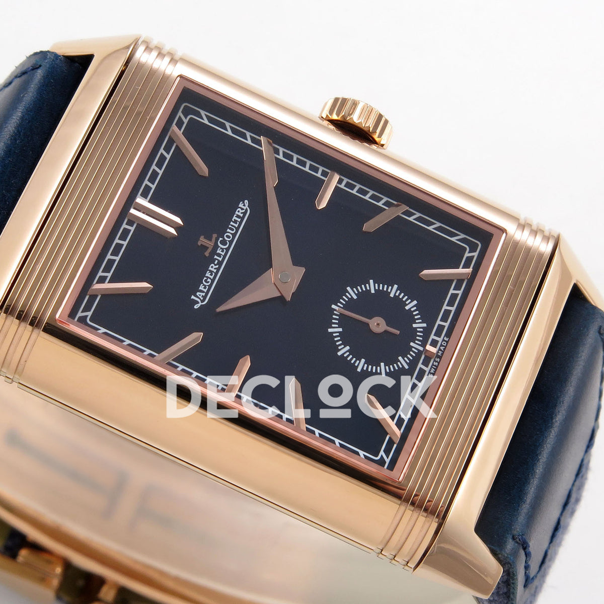 Jaeger-LeCoultre Reverso Tribute JJF deep navy blue rose-gold replica - opposite horizontal dial view