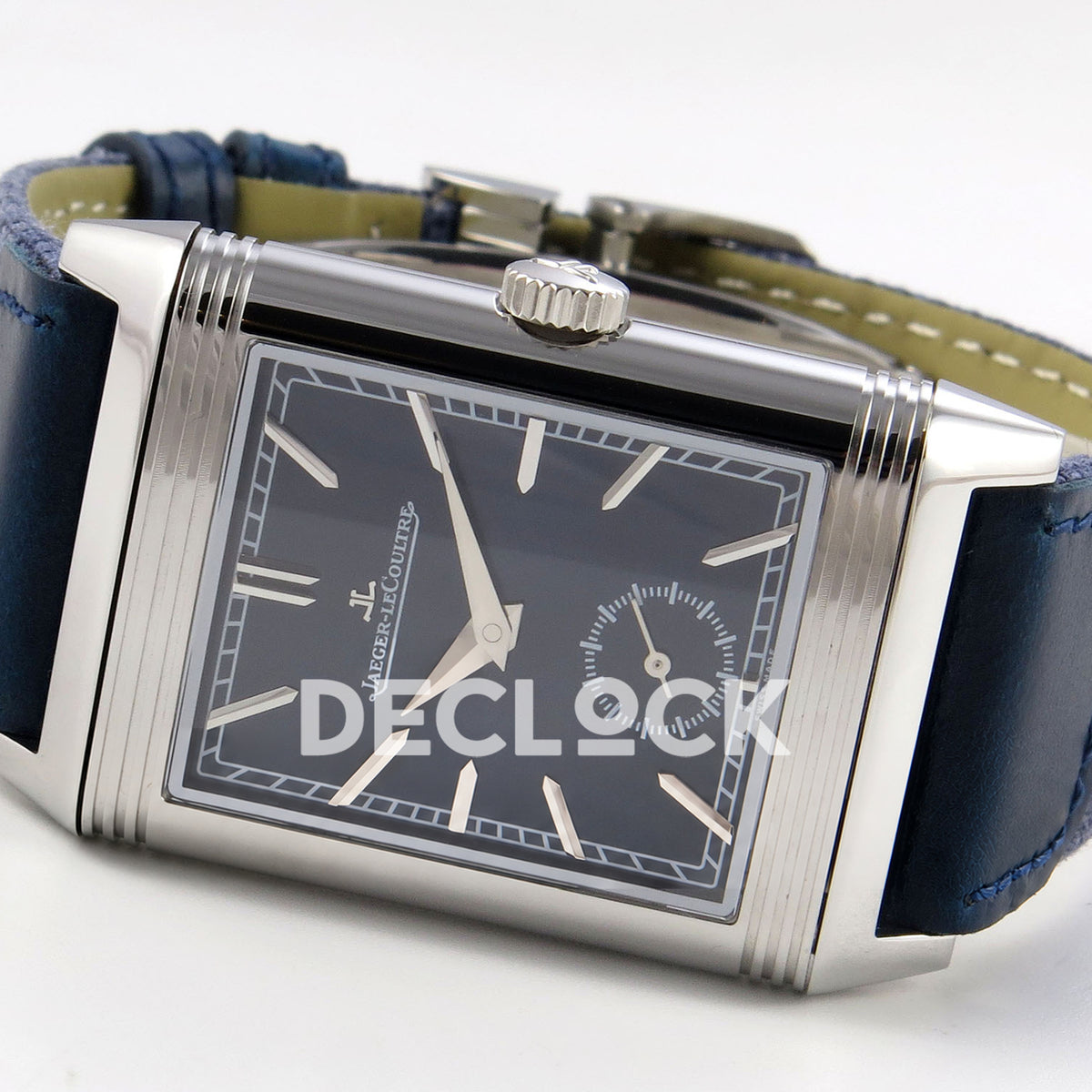 Jaeger-LeCoultre Reverso JJF deep navy blue replica - opposite angled horizontal view