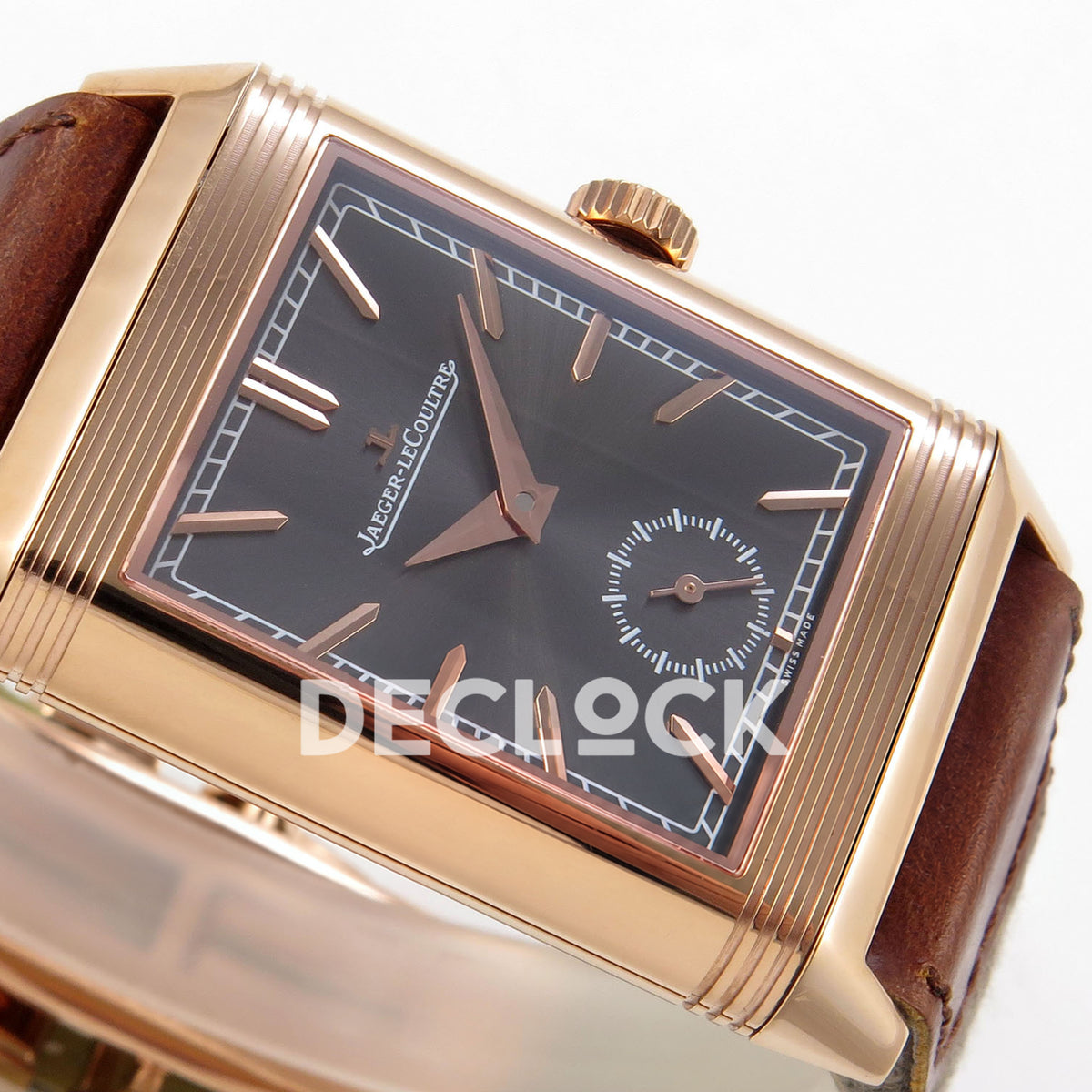 Jaeger-LeCoultre Reverso Tribute JJF gray rose-gold replica - opposite horizontal dial view