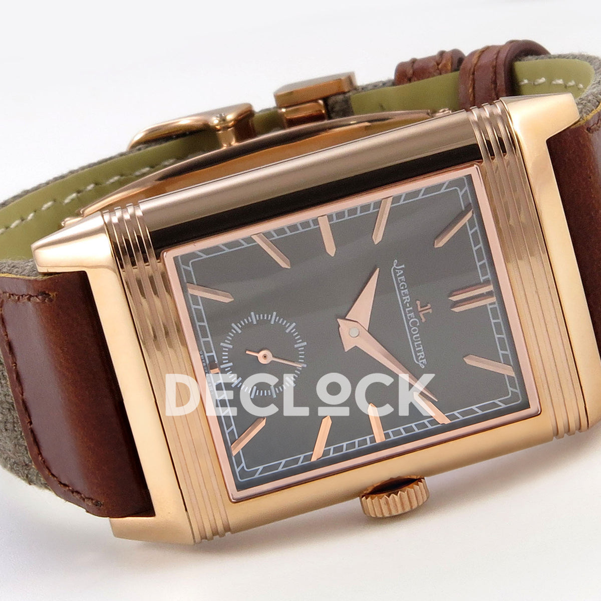 Jaeger-LeCoultre Reverso Tribute JJF gray rose-gold replica - angled horizontal view