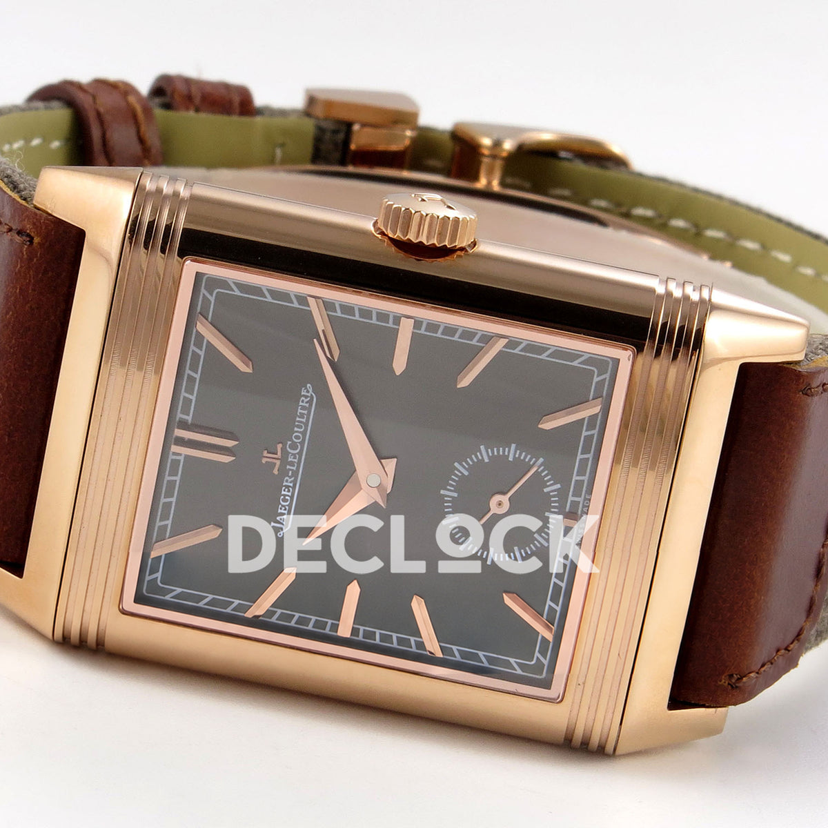 Jaeger-LeCoultre Reverso Tribute JJF gray rose-gold replica - opposite angled horizontal view