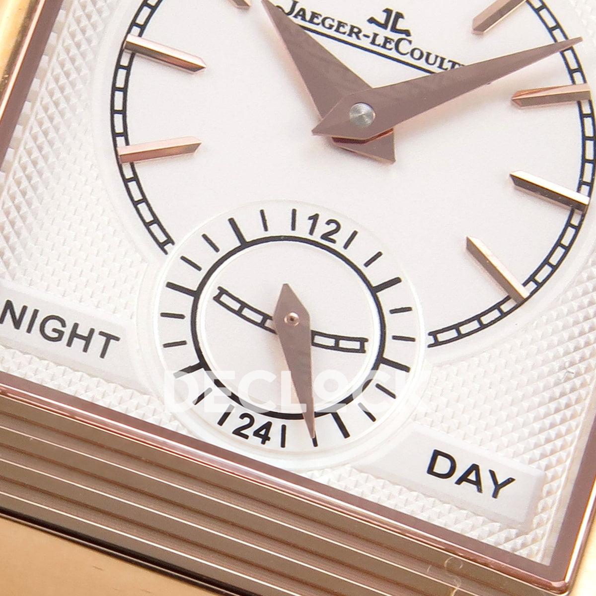 Jaeger-LeCoultre Reverso Tribute JJF gray rose-gold replica - reverse day night detail view