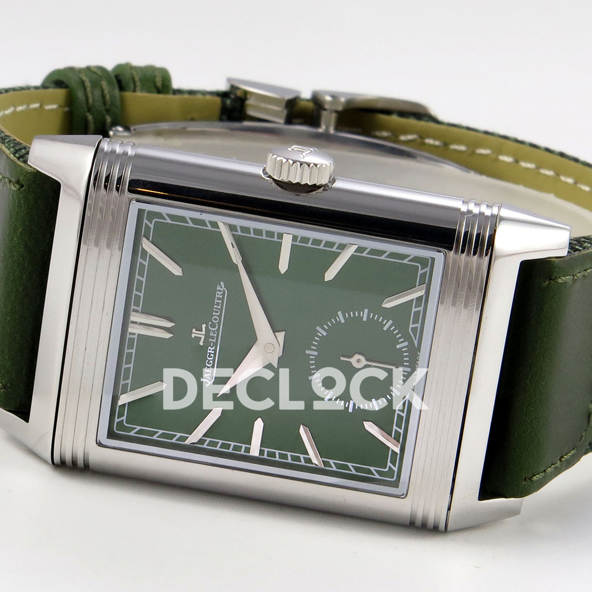 Jaeger-LeCoultre Reverso Tribute JJF green steel replica - opposite angled horizontal view
