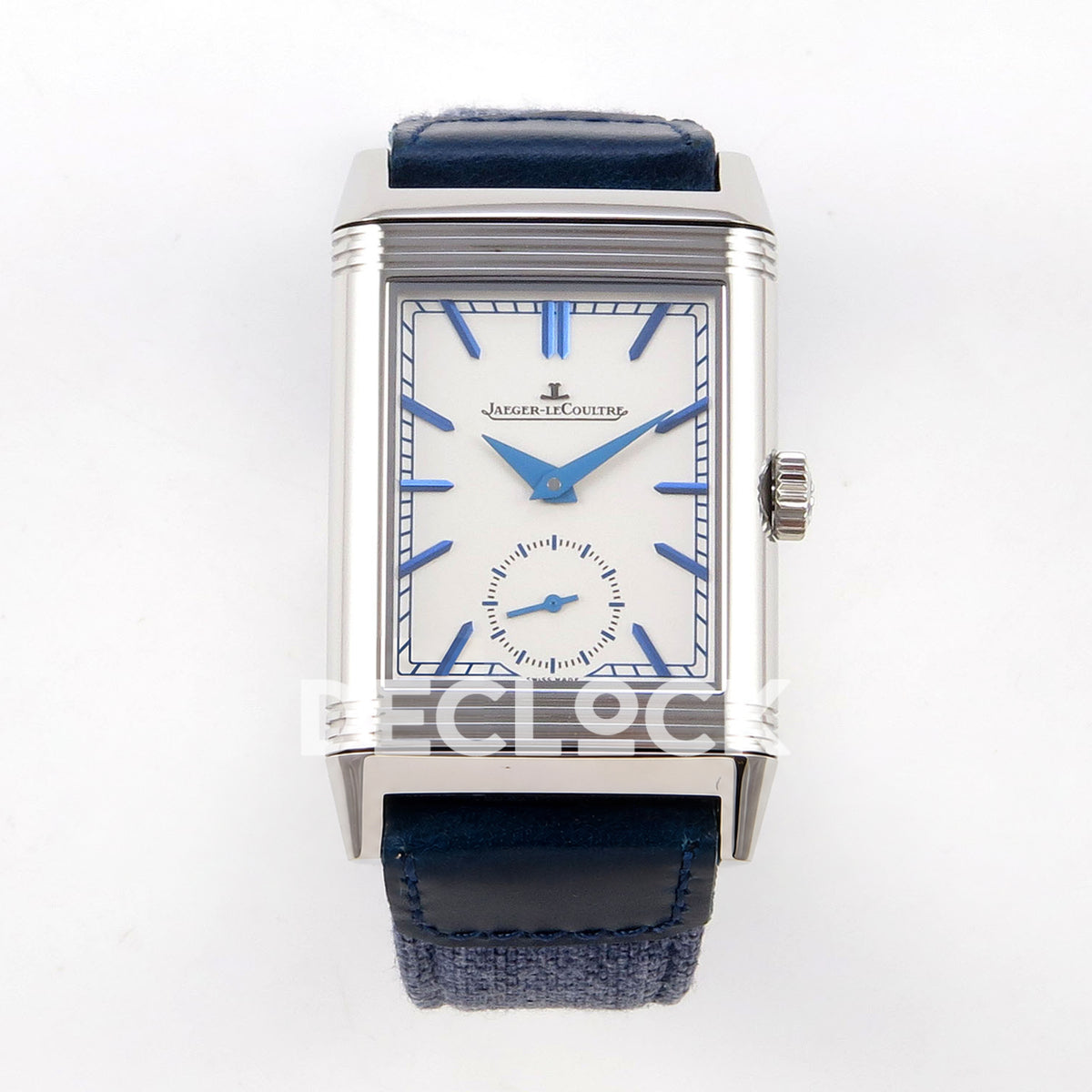 Jaeger-LeCoultre Reverso JJF silver-white dial blue hands replica - front view