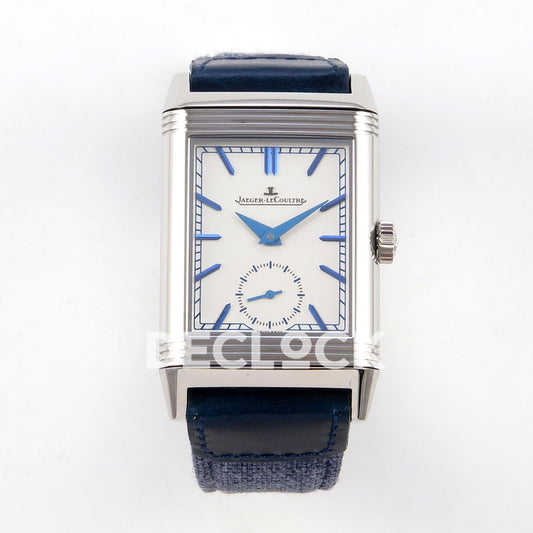 Jaeger-LeCoultre Reverso JJF silver-white dial blue hands replica - front view