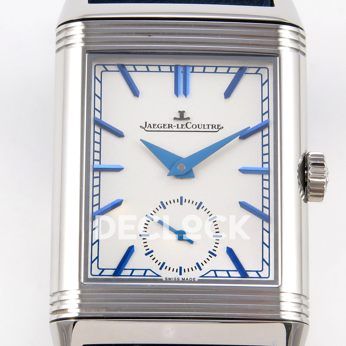 Jaeger-LeCoultre Reverso JJF silver-white dial blue hands replica - dial detail view