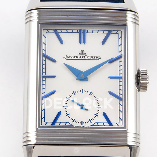 Jaeger-LeCoultre Reverso JJF silver-white dial blue hands replica - dial detail view